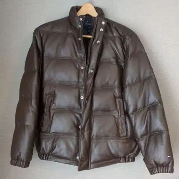 TOMMY HILFIGER 브라운 가죽 다운 자켓