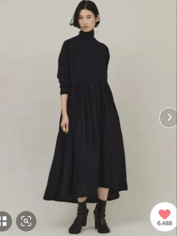 새상품급 캘런솔로지 울 하이넥 개더 원피스 블랙