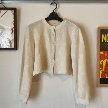 CHILD WOMAN 꽃 메쉬 자카드 크루넥 숏 가디건