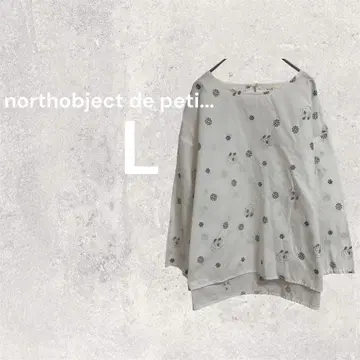 노스 오브제토 푸치 티셔츠 7부 소매 5부 소매 패턴 L 화이트 눈 화장