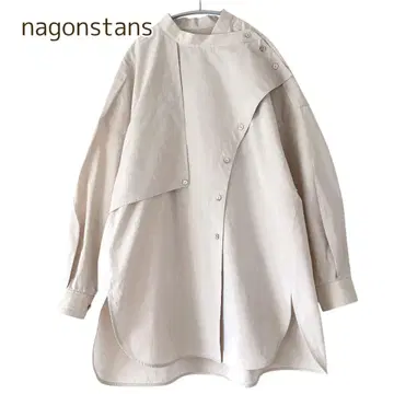 nagonstans 밴드 카라 긴팔 블라우스 셔츠 비대칭 M