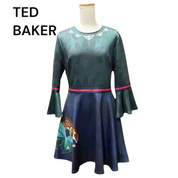 테드베이커 플레어 소매 원피스 레오파드 보타니컬 바이컬러 3 L