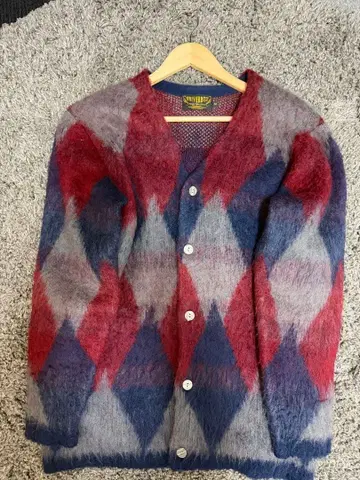 UNIVERD72 모헤어 가디건 자카드 다이아몬드 패턴