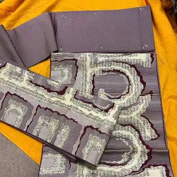 나고야 오비 보라색과 화이트 스트라이프 기하학 패턴