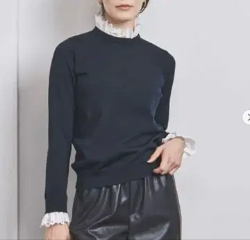 UNITED ARROWS 스캘럽 레이스 4way 니트 네이비