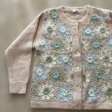 빈티지 꽃무늬 레이스 편직 니트 가디건 소녀풍 파스텔