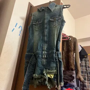 데님 블루 슬리브리스 점프수트