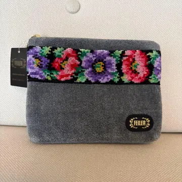 FELLER 꽃무늬 자수 파우치 중형 그레이