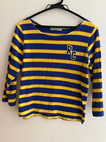 Rodeo Crowns 파랑 노랑 스트라이프 긴팔 T셔츠 S