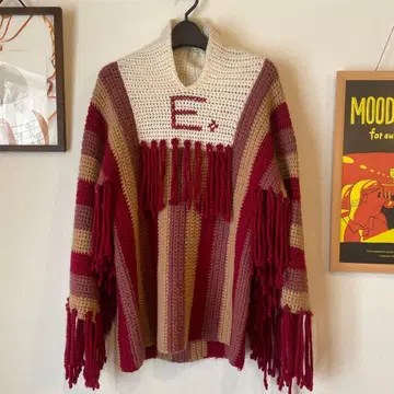 빈티지 프린지 니트 판초