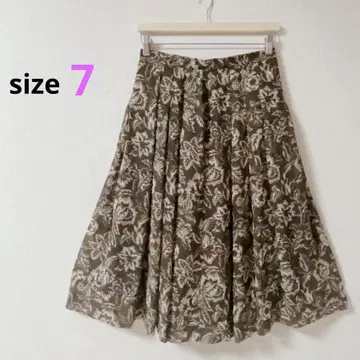 플레어 스커트 미들 기장 쉬폰 플라워 무늬 일본제 꽃 브라운 계열 7호