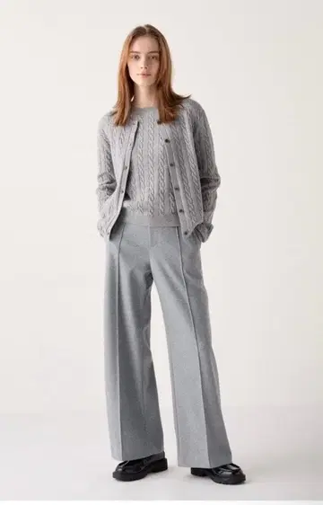 택 포함 미사용 새상품 브러쉬드 저지 와이드 팬츠 S 그레이