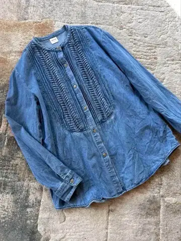 썸씽 데님 바지 셔츠, 핀턱