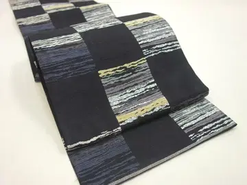 새상품급 중고 멋진 후쿠로 오비 체크 패턴 블랙 N71105-1