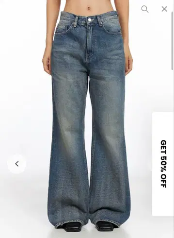 LEWKIN 다크 블루 와이드 레그 데님