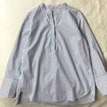 23구 밴드 카라 셔츠 블라우스 스트라이프 파랑 블루 사이즈 44