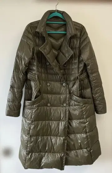 올리브색 다운 코트 더블 버튼 트렌치 라이트 다운