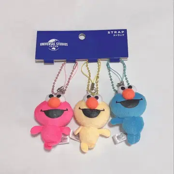 [미사용 새상품!!] USJ 엘모 봉제 인형 스트랩 3개 세트