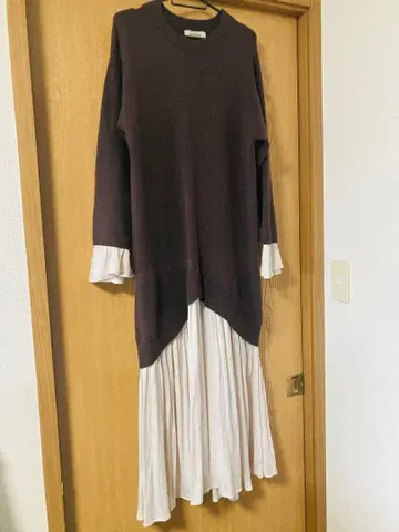 COCO DEAL 브라운 쉬폰 니트 절개 원피스