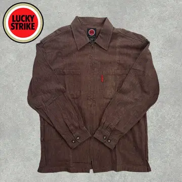 LUCKY STRIKE 럭키스트라이크 브라운 지퍼 체크 셔츠