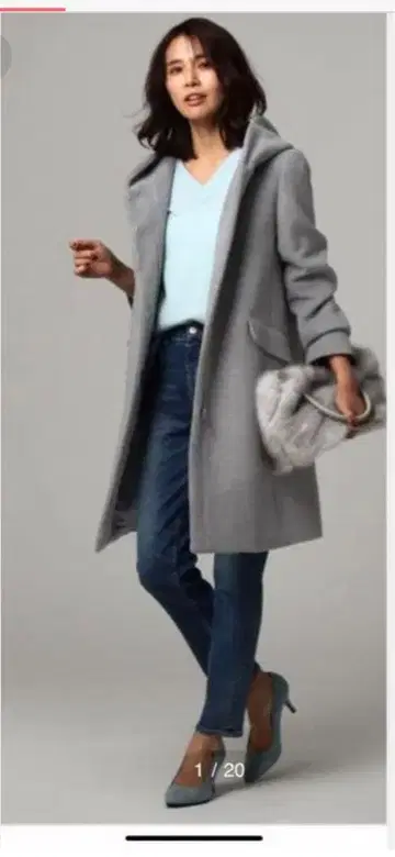 언타이틀 후드 부착 울 코트 그레이