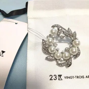 미사용 23구 펄 큐빅 브로치 약 5cm