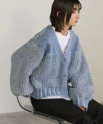 [ select MOCA ] 믹스 리브 디자인 니트 숏 가디건