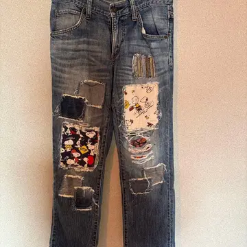 EDWIN 패치워크 데미지 데님 팬츠