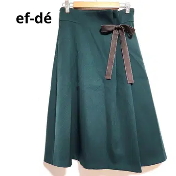 에프데 플레어 스커트 울 종아리 기장 모스그린 파이핑 인조 가죽 M