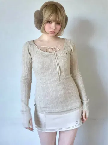 ANDMARY Regina 케이블 미니 드레스 아이보리