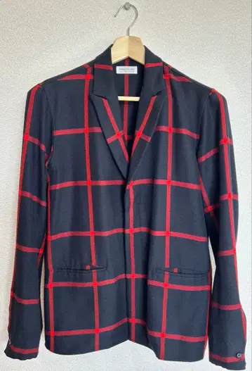 투모로우랜드 네이비 레드 체크 울 자켓 히요쿠 S