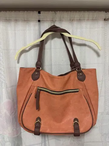 오렌지 브라운 토트백 합성 피혁