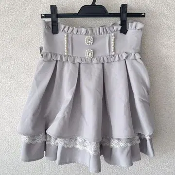 [ DearMyLove ] 펄 비쥬 플레어 하이웨스트 스커트 블루 그레이