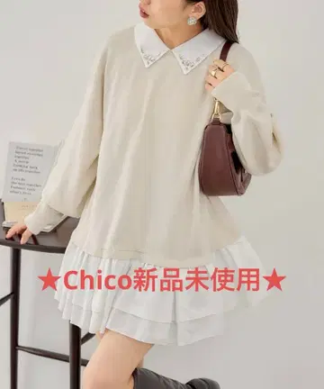 [택 포함 미사용 새상품] Chico 비쥬 옷깃 프릴 미니 원피스