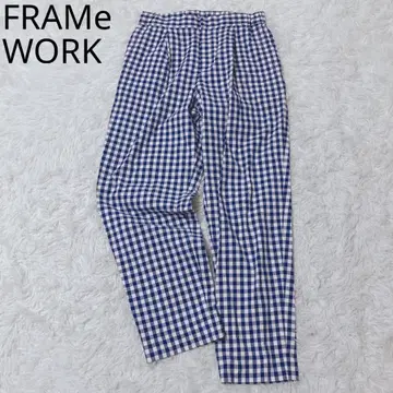 프레임워크 테이퍼드 팬츠 체크 무늬 턱 캐주얼 블루 38
