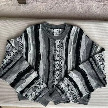 기하학 패턴 그레이 니트 스웨터 긴팔