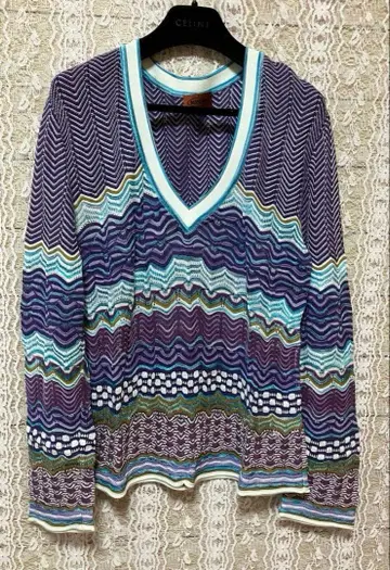 MISSONI 컬러풀 물결 무늬 V넥 니트 긴팔
