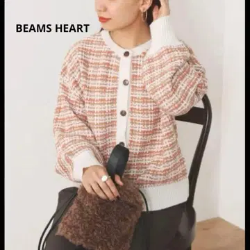 새상품 BEAMS HEART 체크 자카드 가디건 니트 F