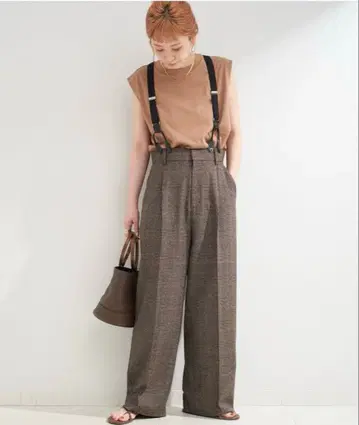 B.C STOCK 워셔블/서스펜더 부착 턱 팬츠 체크