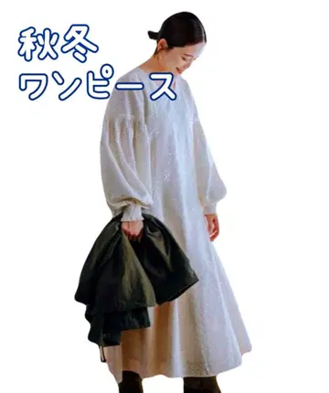 롱 원피스 자수 긴팔 플레어