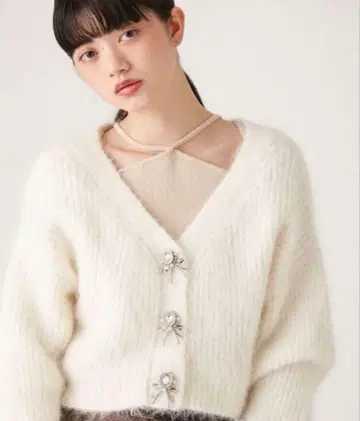 LILY BROWN 리본 비쥬 버튼 니트 가디건