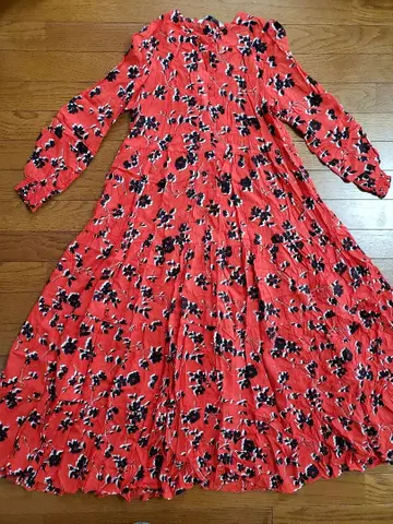 ZARA 빨간 꽃무늬 롱 원피스 S 미사용 자라 레드 플레어 플라워