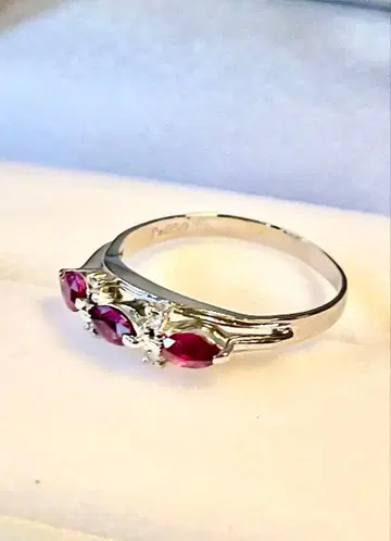 플라티나 반지 루비 x 다이아몬드 빈티지 3.15g