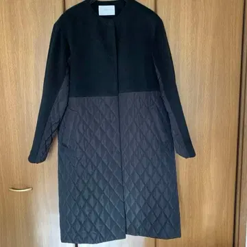 롱 코트 울&캐시미어 퀼팅 블랙 L 택 포함 새상품