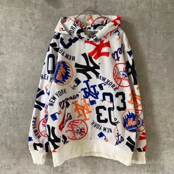 NY 양키스 메츠 구단 로고 패턴 후드 맨투맨 M 사이즈