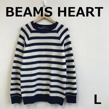 H1105B12 [ BEAMS HEART ] 울 혼방 보더 무늬 니트
