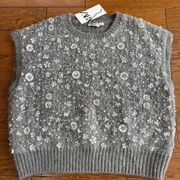 자라 비즈 자수 그레이 니트 베스트 택 포함 새상품