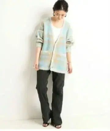 택 포함 새상품! SLOBE IENA 모헤어 샤기 체크 무늬 니트 가디건