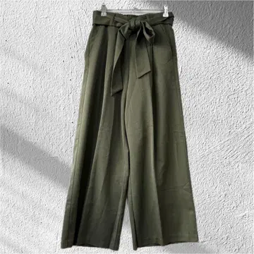 알마 디자인 M 하이웨스트 턱 와이드 팬츠 리본 벨트 밴딩
