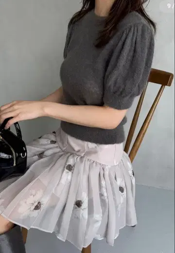 SNIDEL 시어 모헤어 퍼프 니트 풀오버 GRY